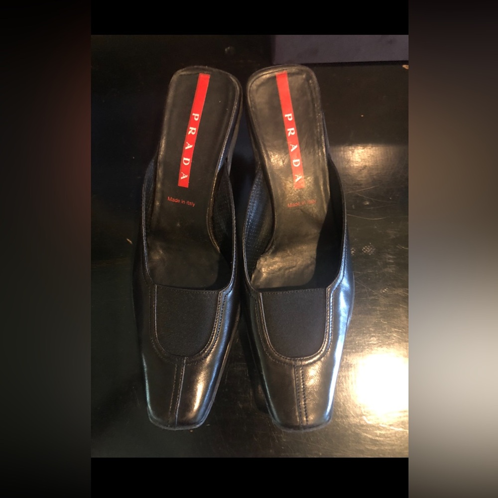 PRADA MULES with kitten heel size:7 black